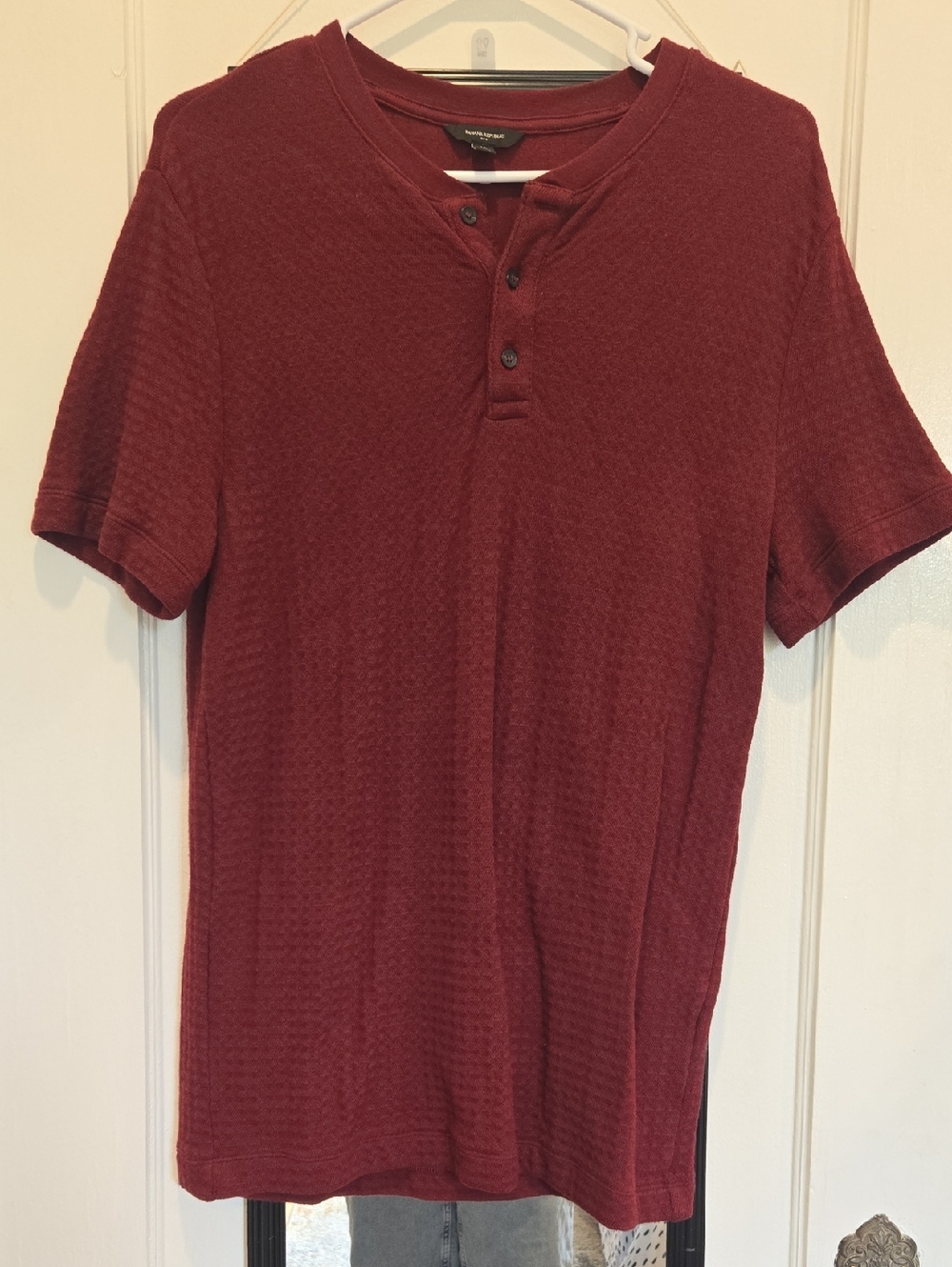 Banana Republic Men's Short Sleeve Henley - Burgundy, M Tall